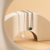 Fashion Imitation Pearl Gemstone Chain Simple Green Alloy Necklace main image 5