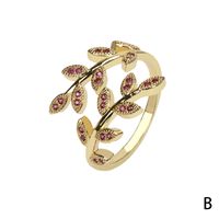 Simple Elegant Inlaid Micro Colorful Zirconium Leaf Shape Copper Ring main image 3