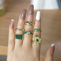 Vintage Emerald Green Zircon Simple Open End Adjustable Gold Plated Copper Ring main image 1