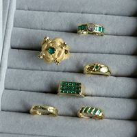 Vintage Emerald Green Zircon Simple Open End Adjustable Gold Plated Copper Ring main image 4