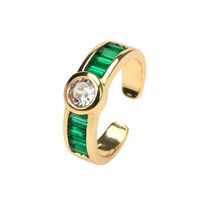 Vintage Emerald Green Zircon Simple Open End Adjustable Gold Plated Copper Ring sku image 3