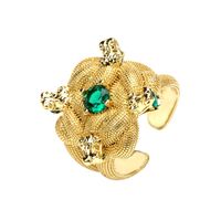 Vintage Emerald Green Zircon Simple Open End Adjustable Gold Plated Copper Ring sku image 4