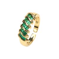 Vintage Emerald Green Zircon Simple Open End Adjustable Gold Plated Copper Ring main image 5