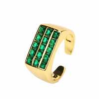 Vintage Emerald Green Zircon Simple Open End Adjustable Gold Plated Copper Ring sku image 5