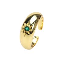 Vintage Emerald Green Zircon Simple Open End Adjustable Gold Plated Copper Ring sku image 2