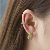 Fashion Retro Emerald Zircon Geometric Snake-shaped Gold Plated Ear Clip main image 4