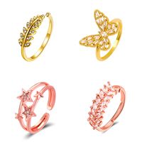 New Style Copper Inlaid Zircon Butterfly Star Leaf Opening Ring main image 1