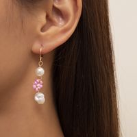Fashion Simple Bead Daisy Ear Clips Retro Imitation Pearl Flower Copper Eardrop Earring sku image 3