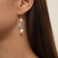 Fashion Simple Bead Daisy Ear Clips Retro Imitation Pearl Flower Copper Eardrop Earring sku image 7