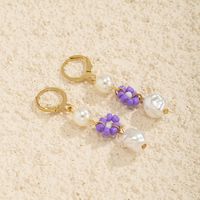 Fashion Simple Bead Daisy Ear Clips Retro Imitation Pearl Flower Copper Eardrop Earring sku image 2