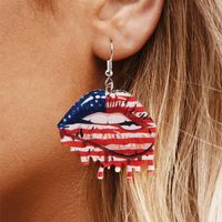 Lip Shaped Pu Leather American National Flag Printing Earrings main image 3