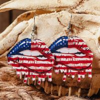 Lip Shaped Pu Leather American National Flag Printing Earrings sku image 1