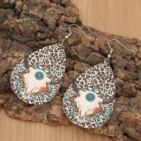 Leopard Diamond Pu Leather Turquoise Pattern Earrings main image 4