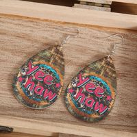 Drop-shaped Pu Leather Distressed Letters Vintage Pattern  Earrings main image 3