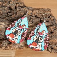 Exaggerated Rabbit Leopard Print Mixed Color Pu Leather Earrings sku image 1