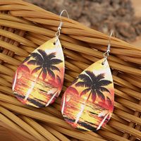 Coconut Tree Leather Seaside Holiday Sunset Printed Earrings main image 3