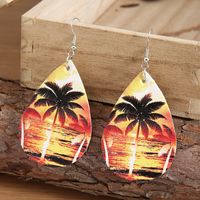 Coconut Tree Leather Seaside Holiday Sunset Printed Earrings sku image 1