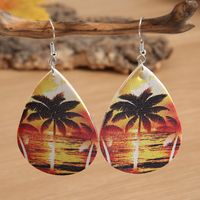 Coconut Tree Leather Seaside Holiday Sunset Printed Earrings main image 1