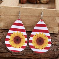 Drop-shaped Pu Leather Simple Striped Colors Sunflower Earrings main image 4