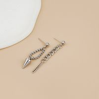 Silver Needle Long Asymmetric Chain Tapered  Earrings main image 4