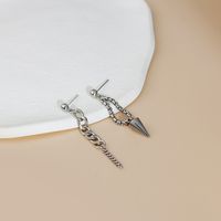 Silver Needle Long Asymmetric Chain Tapered  Earrings main image 2