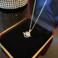 Fashion Simple Planet Pearl Pendant Titanium Steel Necklace Clavicle Chain sku image 1