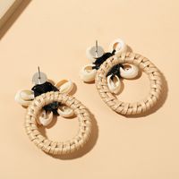 Fashion Bohemian Beach Woven Rattan Shell Earrings Geometric Flower Eardrop main image 5