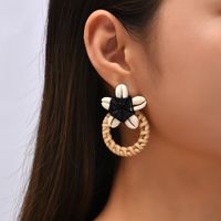 Fashion Bohemian Beach Woven Rattan Shell Earrings Geometric Flower Eardrop main image 6
