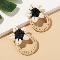 Fashion Bohemian Beach Woven Rattan Shell Earrings Geometric Flower Eardrop main image 3
