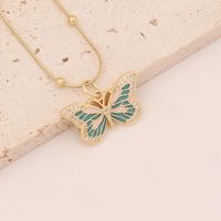 Oil Dripping Butterfly Copper Zircon-inlaid Pendant Necklace sku image 4