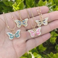 Oil Dripping Butterfly Copper Zircon-inlaid Pendant Necklace main image 1