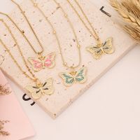 Oil Dripping Butterfly Copper Zircon-inlaid Pendant Necklace main image 2