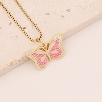 Oil Dripping Butterfly Copper Zircon-inlaid Pendant Necklace sku image 3