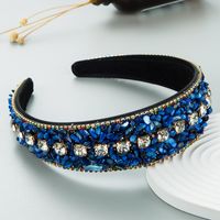 New Style Color Turquoise Diamond-embedded Wide Edge Fabric Headband Headdress sku image 3