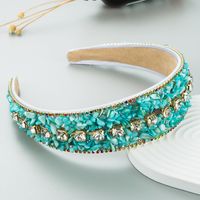 New Style Color Turquoise Diamond-embedded Wide Edge Fabric Headband Headdress sku image 1