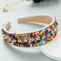New Style Color Turquoise Diamond-embedded Wide Edge Fabric Headband Headdress sku image 6