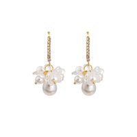 Silver Needle Pearl Flower Combination Inlaid Zircon Earrings sku image 1