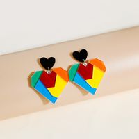 Silver Needle Colorful Building Blocks Love Heart Color Matching Earrings main image 1