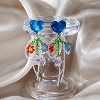 Silver Needle Colorful Tassel Love Heart Flowers Handmade Beaded Woven Earrings sku image 2