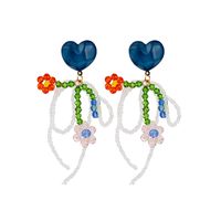 Silver Needle Colorful Tassel Love Heart Flowers Handmade Beaded Woven Earrings main image 4