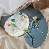 Silver Needle Colorful Tassel Love Heart Flowers Handmade Beaded Woven Earrings main image 2