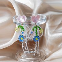 Silver Needle Colorful Tassel Love Heart Flowers Handmade Beaded Woven Earrings sku image 1