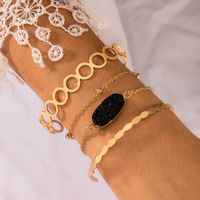 Fashion Natural Stone Imitated Gold Beads Hollow Open-ended Alloy Bracelet Four-piece Set main image 5