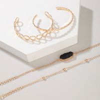 Fashion Natural Stone Imitated Gold Beads Hollow Open-ended Alloy Bracelet Four-piece Set main image 2