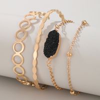 Fashion Natural Stone Imitated Gold Beads Hollow Open-ended Alloy Bracelet Four-piece Set main image 3