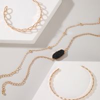Fashion Natural Stone Imitated Gold Beads Hollow Open-ended Alloy Bracelet Four-piece Set main image 4