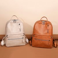 Women's 2022 New Urban Simple Soft Leather Backpack Large Capacity Student Schoolbag main image 5