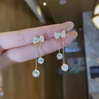 New Fashion Elegant Bowknot Rhinestone Inlaid Tassel Ear Studs For Women sku image 1