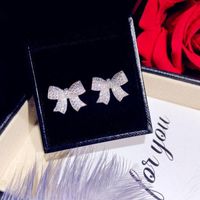 Fashion Simple Full Diamond Inlaid Bow Shape Earrings For Women main image 3