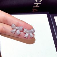 Fashion Simple Full Diamond Inlaid Bow Shape Earrings For Women sku image 1
